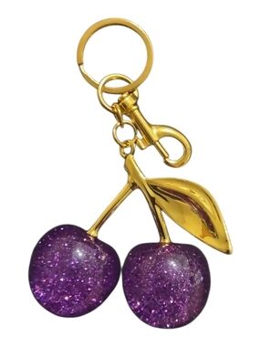 NWOT Sparkling Purple Cherry Keychain with Gold Hardware